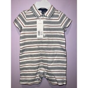 Janie and Jack Baby Boys Polo Romper Shortall Striped 0 to 3 Months